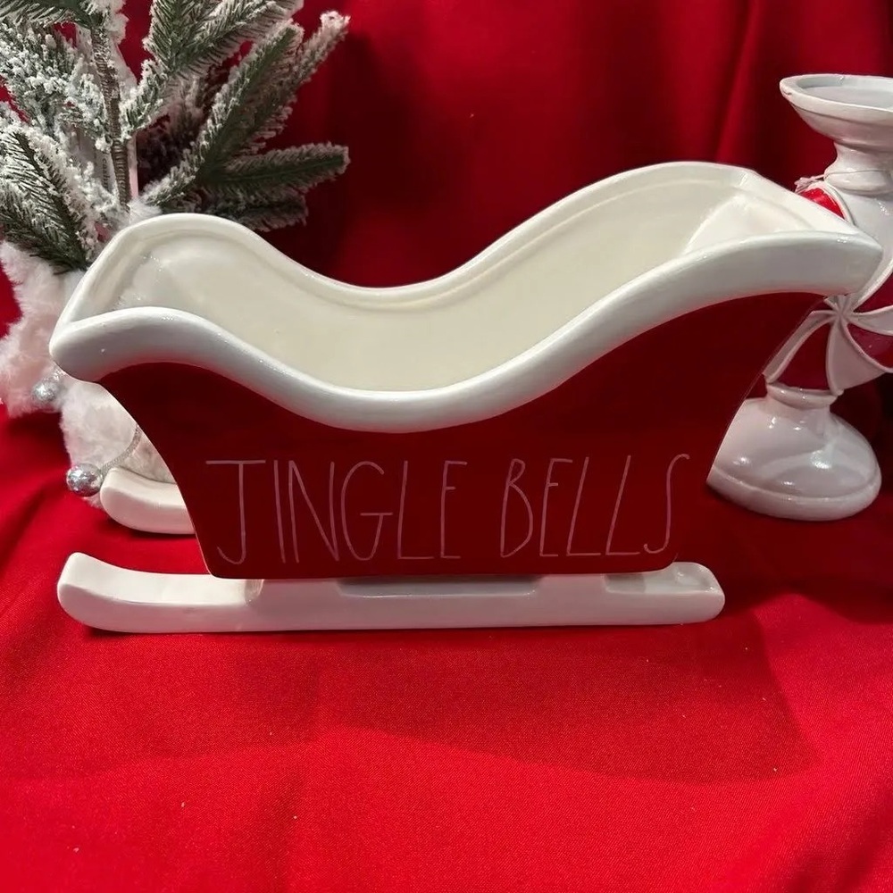 Rae Dunn Red and White JINGLE BELLS Ceramic Sleigh